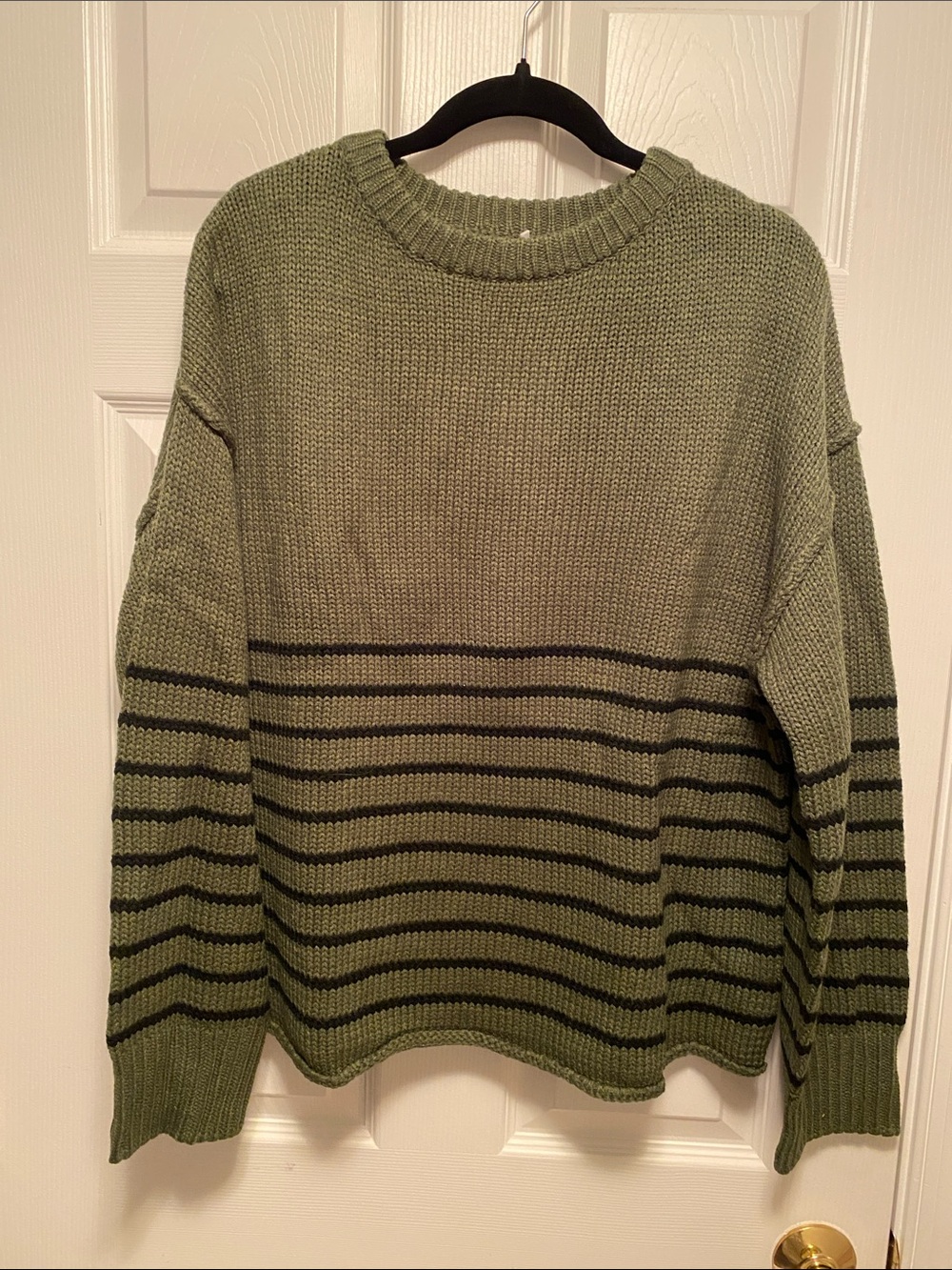 Kirundo Olive Green Striped Crewneck Sweater…size L